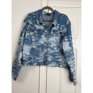 Ashley Stewart Bleach Wash Cropped Denim Jacket Size 16 Plus Stretch